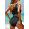 image:imageWomens One Piece Swimsuit One Shoulder Cutout Tummy Control Bathing Suit  Wide Strap Removable Pads Full Coverage Full Lined Colorblack Sexy Chafefree skin via claspfree backScalloped Black
