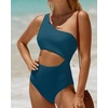 image:imageWomens One Piece Swimsuit One Shoulder Cutout Tummy Control Bathing Suit  Wide Strap Removable Pads Full Coverage Full Lined Colorblack Sexy Chafefree skin via claspfree backTeal