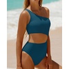 image:imageWomens One Piece Swimsuit One Shoulder Cutout Tummy Control Bathing Suit  Wide Strap Removable Pads Full Coverage Full Lined Colorblack Sexy Chafefree skin via claspfree backTeal