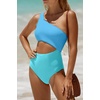 image:imageWomens One Piece Swimsuit One Shoulder Cutout Tummy Control Bathing Suit  Wide Strap Removable Pads Full Coverage Full Lined Colorblack Sexy Chafefree skin via claspfree backBlue