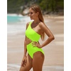 image:imageWomens One Piece Swimsuit One Shoulder Cutout Tummy Control Bathing Suit  Wide Strap Removable Pads Full Coverage Full Lined Colorblack Sexy Chafefree skin via claspfree backNeon Green