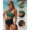 image:imageWomens One Piece Swimsuit One Shoulder Cutout Tummy Control Bathing Suit  Wide Strap Removable Pads Full Coverage Full Lined Colorblack Sexy Chafefree skin via claspfree backGreen and Black