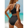 image:imageWomens One Piece Swimsuit One Shoulder Cutout Tummy Control Bathing Suit  Wide Strap Removable Pads Full Coverage Full Lined Colorblack Sexy Chafefree skin via claspfree backBlack and White 02