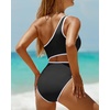 image:imageWomens One Piece Swimsuit One Shoulder Cutout Tummy Control Bathing Suit  Wide Strap Removable Pads Full Coverage Full Lined Colorblack Sexy Chafefree skin via claspfree backBlack White