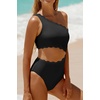 image:imageWomens One Piece Swimsuit One Shoulder Cutout Tummy Control Bathing Suit  Wide Strap Removable Pads Full Coverage Full Lined Colorblack Sexy Chafefree skin via claspfree backScalloped Black