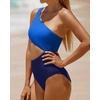 image:imageWomens One Piece Swimsuit One Shoulder Cutout Tummy Control Bathing Suit  Wide Strap Removable Pads Full Coverage Full Lined Colorblack Sexy Chafefree skin via claspfree backNavy Bule