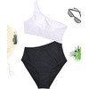 image:imageWomens One Piece Swimsuit One Shoulder Cutout Tummy Control Bathing Suit  Wide Strap Removable Pads Full Coverage Full Lined Colorblack Sexy Chafefree skin via claspfree backWhite and Black