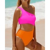 image:imageWomens One Piece Swimsuit One Shoulder Cutout Tummy Control Bathing Suit  Wide Strap Removable Pads Full Coverage Full Lined Colorblack Sexy Chafefree skin via claspfree backPink Orange