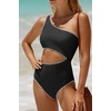 image:imageWomens One Piece Swimsuit One Shoulder Cutout Tummy Control Bathing Suit  Wide Strap Removable Pads Full Coverage Full Lined Colorblack Sexy Chafefree skin via claspfree backBlack and White 02