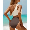 image:imageWomens One Piece Swimsuit One Shoulder Cutout Tummy Control Bathing Suit  Wide Strap Removable Pads Full Coverage Full Lined Colorblack Sexy Chafefree skin via claspfree backBeige Brown