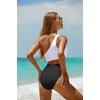 image:imageWomens One Piece Swimsuit One Shoulder Cutout Tummy Control Bathing Suit  Wide Strap Removable Pads Full Coverage Full Lined Colorblack Sexy Chafefree skin via claspfree backWhite and Black