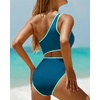 image:imageWomens One Piece Swimsuit One Shoulder Cutout Tummy Control Bathing Suit  Wide Strap Removable Pads Full Coverage Full Lined Colorblack Sexy Chafefree skin via claspfree backTeal and Green