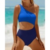 image:imageWomens One Piece Swimsuit One Shoulder Cutout Tummy Control Bathing Suit  Wide Strap Removable Pads Full Coverage Full Lined Colorblack Sexy Chafefree skin via claspfree backNavy Bule