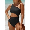 image:imageWomens One Piece Swimsuit One Shoulder Cutout Tummy Control Bathing Suit  Wide Strap Removable Pads Full Coverage Full Lined Colorblack Sexy Chafefree skin via claspfree backScalloped Black