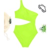 image:imageWomens One Piece Swimsuit One Shoulder Cutout Tummy Control Bathing Suit  Wide Strap Removable Pads Full Coverage Full Lined Colorblack Sexy Chafefree skin via claspfree backNeon Green