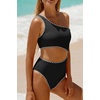 image:imageWomens One Piece Swimsuit One Shoulder Cutout Tummy Control Bathing Suit  Wide Strap Removable Pads Full Coverage Full Lined Colorblack Sexy Chafefree skin via claspfree backBlack and White 02