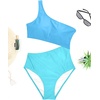 image:imageWomens One Piece Swimsuit One Shoulder Cutout Tummy Control Bathing Suit  Wide Strap Removable Pads Full Coverage Full Lined Colorblack Sexy Chafefree skin via claspfree backBlue