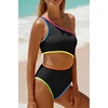 image:imageWomens One Piece Swimsuit One Shoulder Cutout Tummy Control Bathing Suit  Wide Strap Removable Pads Full Coverage Full Lined Colorblack Sexy Chafefree skin via claspfree backColorblock Black