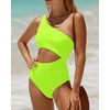 image:imageWomens One Piece Swimsuit One Shoulder Cutout Tummy Control Bathing Suit  Wide Strap Removable Pads Full Coverage Full Lined Colorblack Sexy Chafefree skin via claspfree backNeon Green