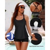 image:imageWomens Tankini Swimsuits Two Piece Strappy Back Swimsuits Boy Shorts  Athletic bathing suit Removable cups for personalized lift Quick dry fabricBlack