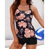 image:imageWomens Tankini Swimsuits Two Piece Strappy Back Swimsuits Boy Shorts  Athletic bathing suit Removable cups for personalized lift Quick dry fabricBlack and Orange Floral