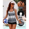 image:imageWomens Tankini Swimsuits Two Piece Strappy Back Swimsuits Boy Shorts  Athletic bathing suit Removable cups for personalized lift Quick dry fabricBlack and White Gradient