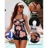 image:imageWomens Tankini Swimsuits Two Piece Strappy Back Swimsuits Boy Shorts  Athletic bathing suit Removable cups for personalized lift Quick dry fabricBlack and Orange Floral