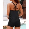 image:imageWomens Tankini Swimsuits Two Piece Strappy Back Swimsuits Boy Shorts  Athletic bathing suit Removable cups for personalized lift Quick dry fabricBlack