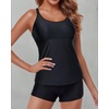 image:imageWomens Tankini Swimsuits Two Piece Strappy Back Swimsuits Boy Shorts  Athletic bathing suit Removable cups for personalized lift Quick dry fabricBlack