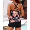 image:imageWomens Tankini Swimsuits Two Piece Strappy Back Swimsuits Boy Shorts  Athletic bathing suit Removable cups for personalized lift Quick dry fabricBlack and Orange Floral