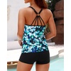 image:imageWomens Tankini Swimsuits Two Piece Strappy Back Swimsuits Boy Shorts  Athletic bathing suit Removable cups for personalized lift Quick dry fabricBlue Green Floral