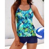 image:imageWomens Tankini Swimsuits Two Piece Strappy Back Swimsuits Boy Shorts  Athletic bathing suit Removable cups for personalized lift Quick dry fabricBlue Leaves