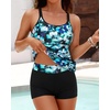 image:imageWomens Tankini Swimsuits Two Piece Strappy Back Swimsuits Boy Shorts  Athletic bathing suit Removable cups for personalized lift Quick dry fabricBlue Green Floral