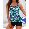 image:imageWomens Tankini Swimsuits Two Piece Strappy Back Swimsuits Boy Shorts  Athletic bathing suit Removable cups for personalized lift Quick dry fabricBlue Green Floral