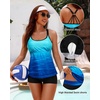 image:imageWomens Tankini Swimsuits Two Piece Strappy Back Swimsuits Boy Shorts  Athletic bathing suit Removable cups for personalized lift Quick dry fabricBlue Gradient