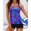 image:imageWomens Tankini Swimsuits Two Piece Strappy Back Swimsuits Boy Shorts  Athletic bathing suit Removable cups for personalized lift Quick dry fabricBlue Purple Leaves
