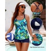 image:imageWomens Tankini Swimsuits Two Piece Strappy Back Swimsuits Boy Shorts  Athletic bathing suit Removable cups for personalized lift Quick dry fabricBlue Leaves