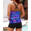 image:imageWomens Tankini Swimsuits Two Piece Strappy Back Swimsuits Boy Shorts  Athletic bathing suit Removable cups for personalized lift Quick dry fabricBlue Purple Leaves