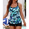image:imageWomens Tankini Swimsuits Two Piece Strappy Back Swimsuits Boy Shorts  Athletic bathing suit Removable cups for personalized lift Quick dry fabricBlue Green Floral