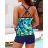 image:imageWomens Tankini Swimsuits Two Piece Strappy Back Swimsuits Boy Shorts  Athletic bathing suit Removable cups for personalized lift Quick dry fabricBlue Leaves