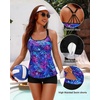 image:imageWomens Tankini Swimsuits Two Piece Strappy Back Swimsuits Boy Shorts  Athletic bathing suit Removable cups for personalized lift Quick dry fabricBlue Purple Leaves