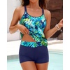 image:imageWomens Tankini Swimsuits Two Piece Strappy Back Swimsuits Boy Shorts  Athletic bathing suit Removable cups for personalized lift Quick dry fabricBlue Leaves