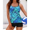 image:imageWomens Tankini Swimsuits Two Piece Strappy Back Swimsuits Boy Shorts  Athletic bathing suit Removable cups for personalized lift Quick dry fabricGreen Leaves