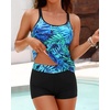 image:imageWomens Tankini Swimsuits Two Piece Strappy Back Swimsuits Boy Shorts  Athletic bathing suit Removable cups for personalized lift Quick dry fabricGreen Leaves