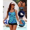 image:imageWomens Tankini Swimsuits Two Piece Strappy Back Swimsuits Boy Shorts  Athletic bathing suit Removable cups for personalized lift Quick dry fabricGreen Leaves