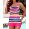 image:imageWomens Tankini Swimsuits Two Piece Strappy Back Swimsuits Boy Shorts  Athletic bathing suit Removable cups for personalized lift Quick dry fabricPink Colorful Striped
