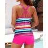 image:imageWomens Tankini Swimsuits Two Piece Strappy Back Swimsuits Boy Shorts  Athletic bathing suit Removable cups for personalized lift Quick dry fabricPink Colorful Striped