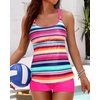 image:imageWomens Tankini Swimsuits Two Piece Strappy Back Swimsuits Boy Shorts  Athletic bathing suit Removable cups for personalized lift Quick dry fabricPink Colorful Striped