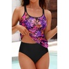 image:imageWomens Tankini Swimsuits Two Piece Strappy Back Swimsuits Boy Shorts  Athletic bathing suit Removable cups for personalized lift Quick dry fabricPurple Pink Leaves