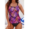 image:imageWomens Tankini Swimsuits Two Piece Strappy Back Swimsuits Boy Shorts  Athletic bathing suit Removable cups for personalized lift Quick dry fabricPurple Pink Leaves